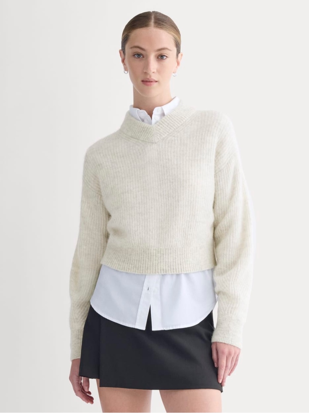 New Everlane CROPPED COCOON SWEATER IN ALPACA Almond Size XS